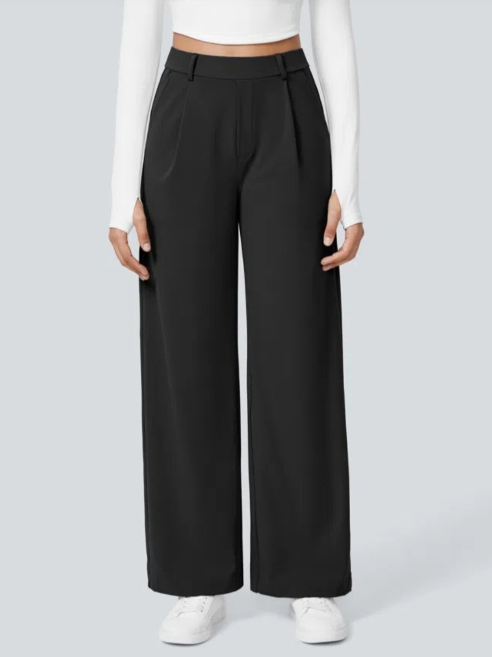 HALARA Black Wide-Leg High-Rise Trousers